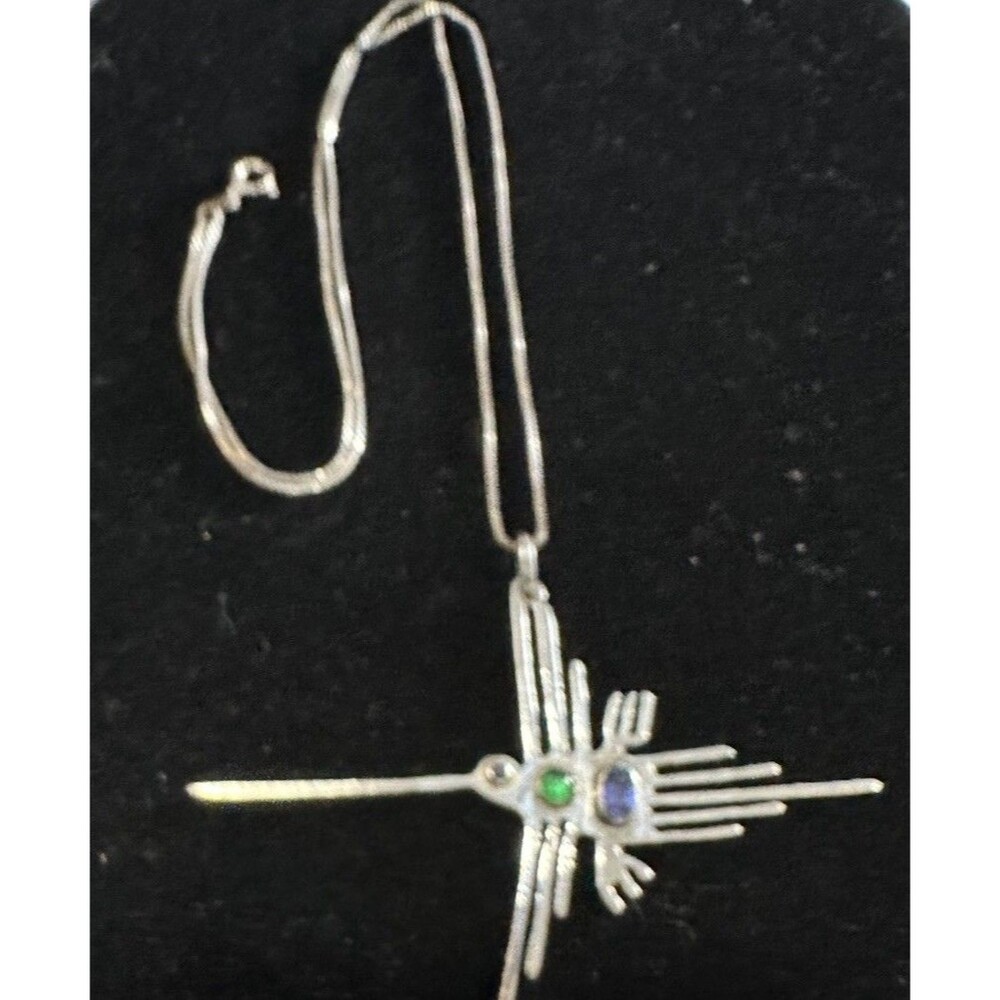 Vintage Tanzanite Sterling Silver Pendant Hummingbird Bird Nazca Lines Peru